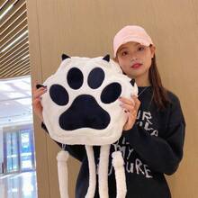 Mochila de Peluche para Niños con Diseño de Patas de Gato y Perro, Linda Mochila Blanca con Correas Ajustables, Bolsa de Peluche Suave, Mochila de Gran Capacidad para Niñas. - Mochila - Ver 5