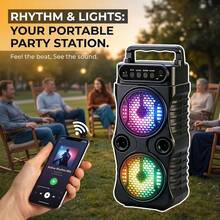 Portable Speaker, Outdoor Wireless Speaker, Button Controls, Subwoofer, 1200mAh Battery Capacity, Maximum Power 14W/Minimum Power 3W, RGB Light Strip With Colorful Lighting Effects, Dual Speakers, Suitable For Home Use, Outdoor Activities, - Classic Black/Enhanced Pro - View 7