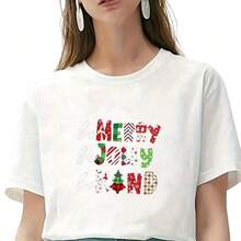 1/2/3件可水洗熱轉印貼紙，多色格紋花卉拼接 Be MERRY Be JOLLY Be KIND 字樣配格紋聖誕樹，適用於T恤、包袋、枕頭 - 多色 - 查看 5