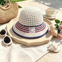 Korean Style Striped Women's Bucket Hat, Summer Versatile Hollow Out Breathable Sun Protection Hat, Suitable For Spring And Summer, Casual Outdoor Hat - Multiple Styles - View 9