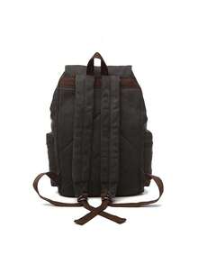 Mochila de lona gruesa vintage, bolso de laptop de moda para viajes de negocios, mochila de gran capacidad con solapa y cordón, mochila para ir al trabajo (adecuada para la temporada de regreso a la escuela) - Negro - Ver 4
