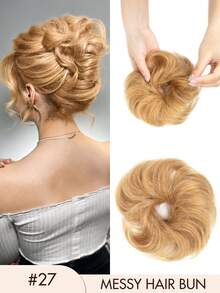 1 Pc Messy Hair Bun Updo Chignon With Elastic Hair Rope, Real Human Hair Extensions, Thick Tousled Wavy Curly Scrunchie Bun Ponytail Hair Accessory For Daily Elegant Hairstyles Women - Multicolor - View 11