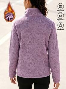 Fallfashion Ladies' Outdoor Fleece Jacket With Maple Leaf Pattern And Thick Zipper Pocket Design, Fleece Jacket Falloutfit - Lilac Purple - View 2