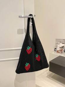 Casual Versatile Crochet Knit Large Capacity Shoulder Bag - Negro - Ver 1
