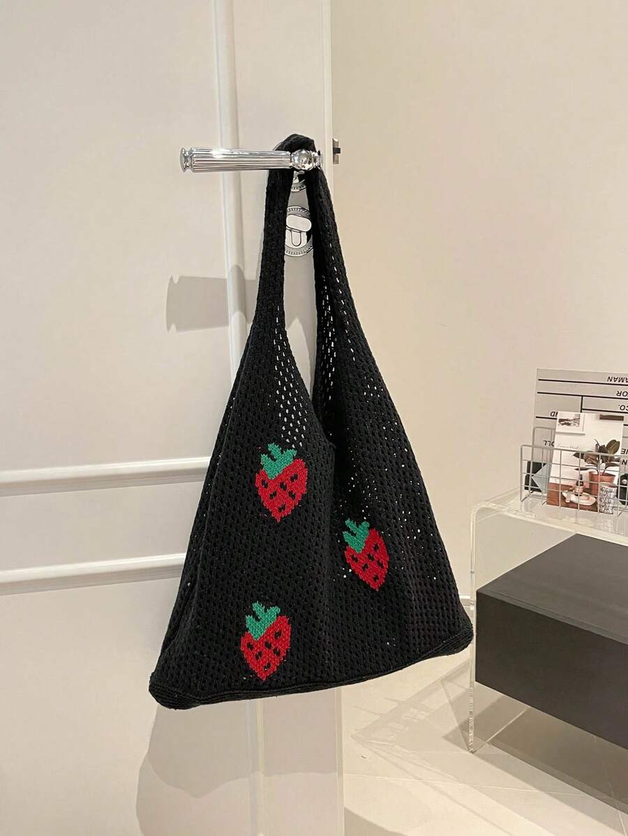 Casual Versatile Crochet Knit Large Capacity Shoulder Bag - Negro - Ver 1