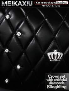 MEIKAXIU PU Leather Embroidered Rhinestone Crown Blingbling Car Headrest Pillow Car Decoration Accessories For Women - PU Soft Leather Crown Version With Artificial Diamonds - View 2