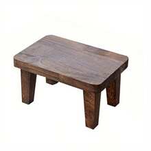 Solid Wood Vintage Square Stool - Japanese Low Seat Chair, Living Room And Bedroom Footstool, No Backrest, Patio Footstool, Small Stool, Shoe-Changing Stool, Christmas Gift - Coffee Brown - View 6