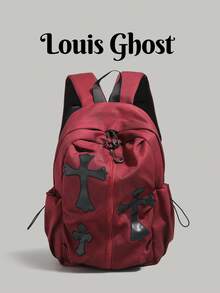[Gothic Cross Backpack | 5 Colors Available . Dark Essential] Front Zipper + Side Drawstring Design, Practical And Stylish; Thick Breathable Back Padding + Adjustable Shoulder Straps, Comfortable To Wear Without Shoulder Pressure. Large Capacity, Perfect For Daily Commute, Short Trips, School, Shopping And Photo-Worthy Outfits! - Multicolor - View 10