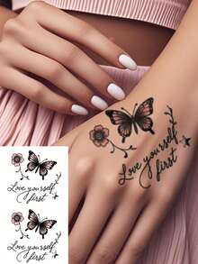 Temporary Tattoo Stickers Waterproof Reusable Body Art For Women, Pink Butterfly And Flower Design For Arm, Leg, Shoulder, Beach, Party, Everyday Style - Multicolor - View 8