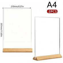 2pcs T-Shaped Transparent Acrylic Display Stands, A4 A5 A6 Size Solid Wood Base Beech Wood Horizontal And Vertical Styles, Interchangeable, Suitable For Restaurant Menu Display, Office, Home Decor, Back To School, Wedding Ceremony, Bachelor Party, Birthday Celebration, Prom, Hotel Decoration And New Year Celebration - Multiple Specifications - View 13