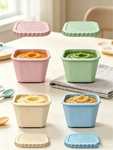 4pcs Portable Airtight 180ml/6oz Baby Food Container Set, Cute Design Snack Storage Box For Toddlers & Kids - Multicolor - View 1