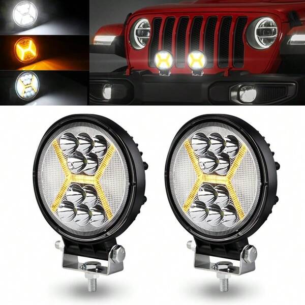 1개 72W 라운드 LED 포드, 4.5인치 앰버 스트로브 DRL 라이트가 있는 오프로드 LED 작업등, 스팟 플러드 콤보 빔, 12V-36V 오토바이 SUV 보트 트럭용