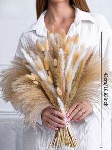 Brown Artificial Pampas & Bunny Tail Grass Reed Bouquet, Boho Farmhouse Floral Decor For Wedding Home All Season Party - Brown White 1 - View 7