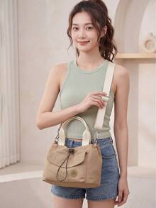Ladies' Daily Casual Nylon Waterproof Solid Color Bucket Bag, Handbag And Shoulder Messenger Crossbody Bag - Khaki - View 6