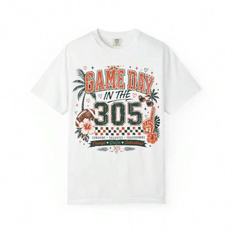 Game Day T-Shirt In 305 | Miami Football Palms, Football Graphic - 白色 - 查看 1