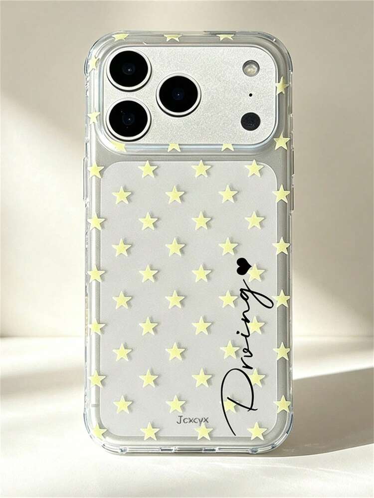 [客製化] 個性化字母雕刻極簡透明星星圖案手機殼，適用於 iPhone 17 Pro Max 17 16 15 14 13 12 Pro Max 14 15 16 Plus，防震保護殼 - 無色 - 查看 17