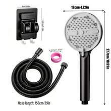5-Mode Handheld Shower Head Set With 1.5m Hose, Adhesive Bracket And Sealing Tape, Black Bathroom Shower Set - Shower Head - View 3