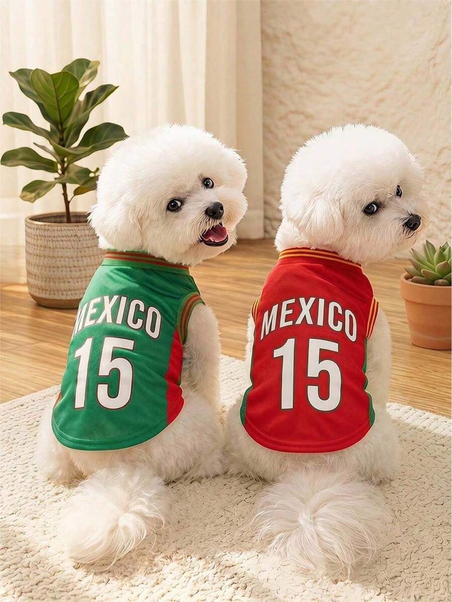 1pc English Letter & Number Combination Size 15 Comfortable Breathable Anti-Slip Pet Vest - Green - View 1