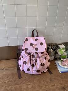 Zaino pieghevole da donna con stampa a pois carino, disponibile in 4 colori, chiusura con patta e coulisse, borsa leggera casual per lo shopping - Multicolore - Visualizzare 5
