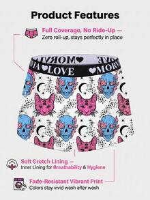 Dircho 1pc Women's Witchcraft Style Three-Eye Cat Skull All-Over Print Snug Fit Bikini Panties, Elastic Letter Waistband, Comfortable Non-Binding - Multicolor - View 4