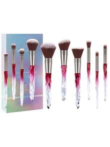 ronshadow 10pcs Gradient Transparent Ice Crystal Diamond Handle Makeup Brush Set With Makeup Sponge, Round Powder Brush, Angled Blush Brush, Large Foundation Brush, Small Eyeshadow Blending Brush, Detail Concealer Brush - Multicolor - View 15