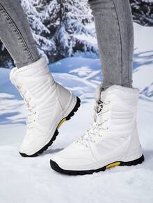 2026冬季新款女款綁帶中筒雪地靴，中筒冬季鞋，戶外休閒運動靴，百搭休閒鞋，適合冬季旅行 - 白色 - 查看 3
