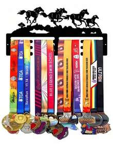 1pc Metal Medal Display Rack For Horse Racing Competition Gold, Silver, Bronze Medals, Wall Decor Storage Holder, Suitable For Sports Awards, Weather-Resistant For Indoor/Outdoor Display, Perfect Gift For Sports Fans And Champions - Black - View 2