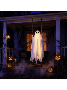 1pc Halloween Outdoor Decoration - 5ft Large Hanging Swing Ghost With Remote Control Light String And Upgraded Bed Sheet, Scary Ghost Halloween Party Decor, Suitable For Trees, Porch, Yard, Garden, Lawn - View 9