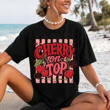 Cherry On Top Shirt, Retro Fruit Graphic Tee, Coquette Summer Style, ® T-Shirt - Black - View 5