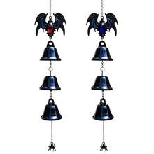 1pc Gothic Bat Wind Chime Hanging Decor, Black Metal Bell With Spider Pendant, Dark Aesthetic Halloween Home Garden Porch Yard Outdoor Decoration - Bat - View 8