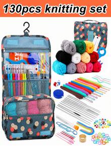 58pcs/130pcs Crochet Knitting Set, DIY Crochet Knitting Beginner Tool Kit, Includes Portable Storage Bag, Crochet Tools And Yarn - Suitable For Beginners, Can Crochet Pet Clothes, Socks, Gloves, Scarves, Hats, Flowers, Bags, Pockets, Gifts, Decorative Accessories (Random Color Yarn And Crochet Hooks) - Multicolor - View 2