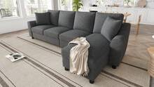 Modern Chenille L-Shape Sofa 3 Seater + Corner Unit, Corner Unit With Folding Storage, Adjustable - 灰色四座 - 查看 9