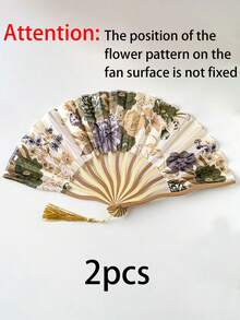 Éventail pliable en bambou avec glands et fleurs, éventail à main traditionnel chinois, accessoire de danse vintage, accessoire Hanfu, cadeau de mariage d'été, accessoire de photographie - Jaune citron - Voir 13