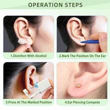 Kit de perforación de oreja desechable de 1/2/4/6/8 piezas con aretes de bola de oro incorporados - Dorado - Ver 8