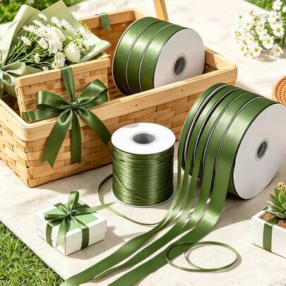 10 Yards Military Green Premium Ribbon, Vintage Matte Tone, Gift Wrapping, Wedding Decoration, DIY Hair Accessories, Bows, Flowers, Gift Box Decoration, Durable, Wrinkle-Resistant, Luxurious Atmosphere (Paper Spool Not Included)