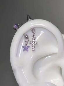 1pc Star Cartilage Ear Cuff High Position Ear Bone Colorful Zirconia Pentagram Scepter Versatile Cool Stud - Star Stud Earrings - View 1