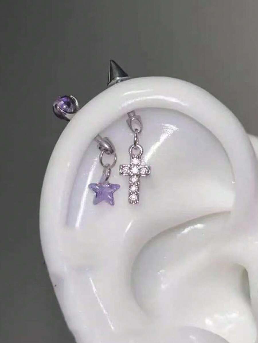 1pc Star Cartilage Ear Cuff High Position Ear Bone Colorful Zirconia Pentagram Scepter Versatile Cool Stud - Star Stud Earrings - View 1