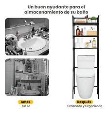 Estante de almacenamiento para baño, estante para inodoro, toallero, negro - Ver 8
