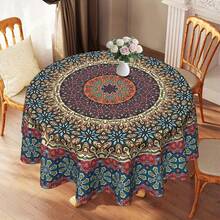 1pc Bohemian Style Mandala Round Tablecloth, Colorful Country Style Polyester Fiber Dining Room Party Picnic Patio Tablecloth - Round - View 10