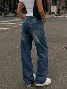 Women's Vintage Loose Boyfriend Straight Leg Denim Jeans - Dark Wash - View 4