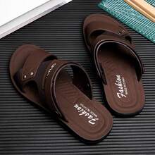 Men's Double Wide Strap Backstrap Sandals, Non-Slip Thick Sole Quick-Dry Beach Travel Versatile Business Casual Slides - Brown - View 3