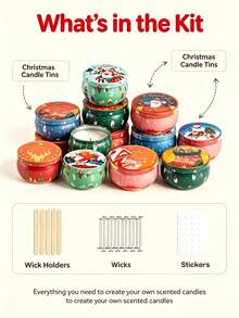 Xmas Candle Making Craft Set 50 Pieces, 10 Random Christmas Pattern Storage Tins Equipped With 40 Professional Candle Making Supplies, Great For DIY Hobby Projects And Brightening Up Holiday Party Scenes - 50pcs/10 Sets/5 - View 7