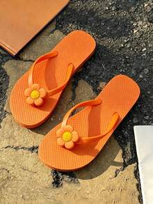 1 Pasang Sandal Jepit untuk Liburan Pantai, Sandal Datar Warna Polos yang Nyaman dan Serbaguna untuk Musim Panas - Jeruk - View 3