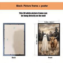 1pc Framed Canvas Wall Art, Vintage Country Style Highland Cow And Cute Ghost Wilderness Oil Painting Canvas Wall Decor, Low Saturation Atmospheric Autumn Forest Farmhouse Poster, Hot-Selling Home Decor Wall Hanging, Suitable For Modern Home Decoration - Ghost - View 14