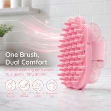 Pet Bath Massage Brush, With Raised Massage Bristles, Finger Strap And Hanging Holes, Foam Cleaning And Hair Removal Functions, Suitable For Cats And Dogs, A Year-Round Pet Care Product For Home Bathrooms. - Multicolor - View 7