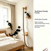 1pc Solid Wood Sisal Wall-Mounted Cat Climbing Rope, Durable Thickened Cat Tree Scratching Post Cup-Shaped Hammock, Sisal Material, Home Pet Supplies, Wall-Mounted Cat Scratching Rope Cat Tree Scratching Post, Cat Tree, Free Cat Gift, Cat Scratching Board, Cat House, Cat Supplies, Cat Climbing Frame, Cat Toy - Multicolor - View 8