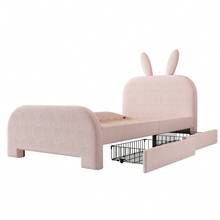 Bed Frame Kids Rabbit White 90x200cm With Drawers - 粉色 - 查看 7