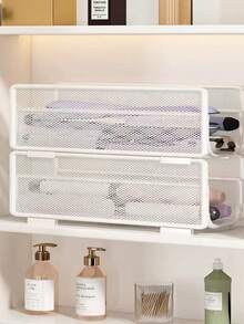 Detachable Stackable Hanging Storage Basket Metal Mesh Hair Curling Iron Beauty Tool Organizer No-Drill Wall-Mounted Cabinet Side Storage Basket Multi-Function Straightener Cosmetic Organizer Bathroom Vanity Space-Saving Storage Accessory - View 2