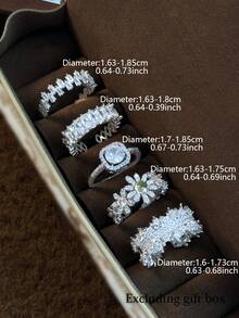 5pcs Fashion Cubic Zirconia Open Copper Ring Set Suitable For Women Wedding Party Wear (Gift Box Not Included) - Silver - View 4