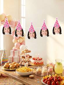 Custom Birthday Hat Face Banner, Custom Bday Face Photo Banner, Birthday Banner, Custom Head On A Banner - Multicolor - View 4
